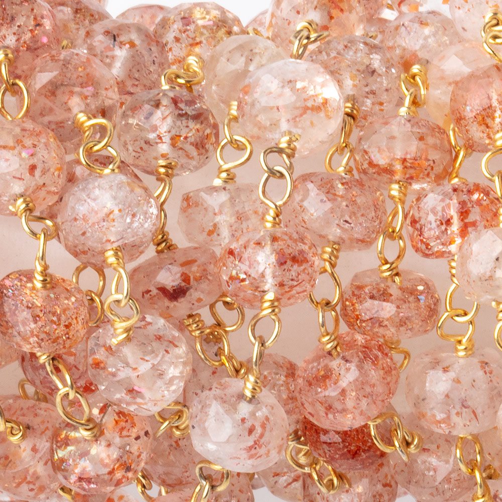 5.5mm Lepidocrocite Faceted Rondelles on Vermeil Chain - Beadsofcambay.com