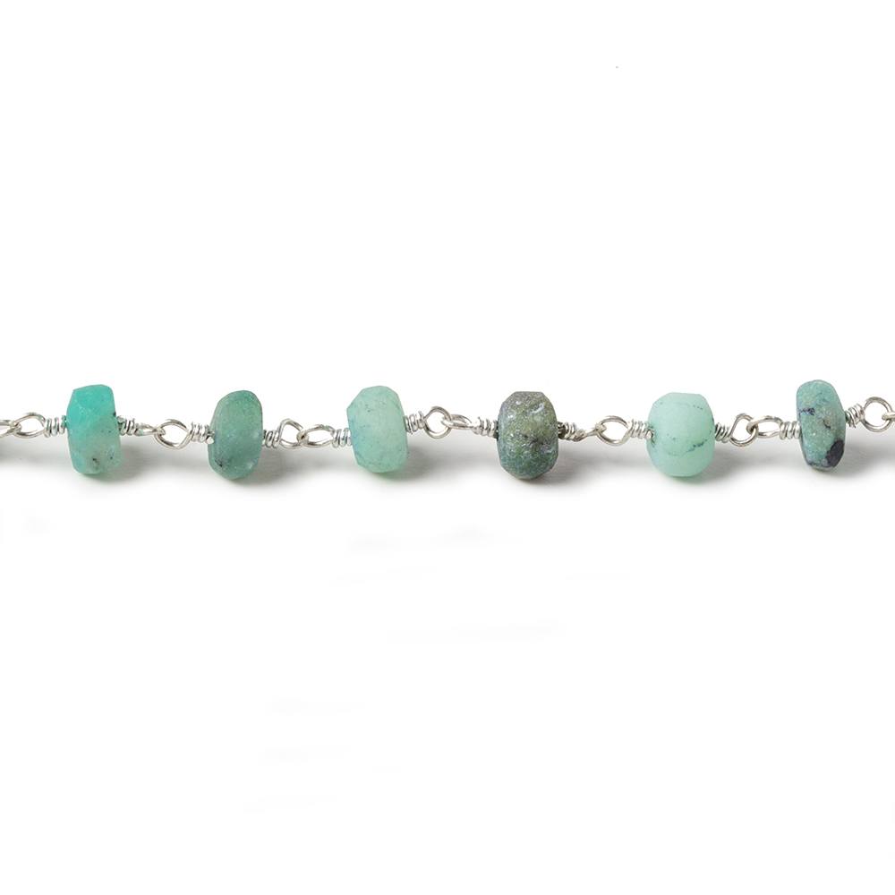 5.5mm Matte Chrysoprase rondelle Silver Chain by the foot 31 pieces - Beadsofcambay.com