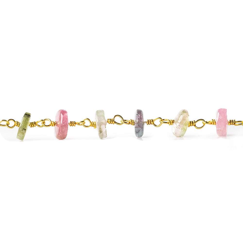 5.5mm Multi Color Tourmaline plain rondelle Vermeil Chain by the foot - Beadsofcambay.com