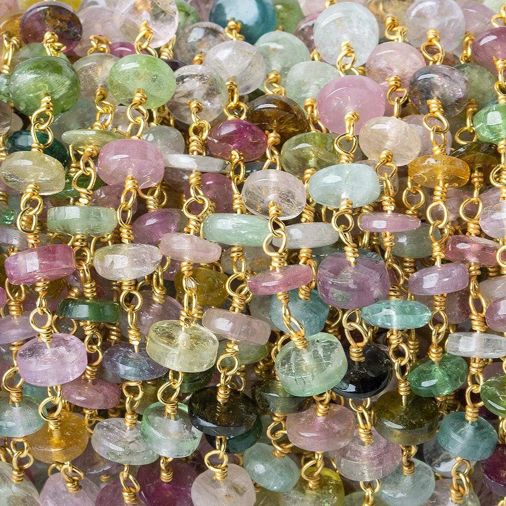 5.5mm Multi Color Tourmaline plain rondelle Vermeil Chain by the foot - Beadsofcambay.com