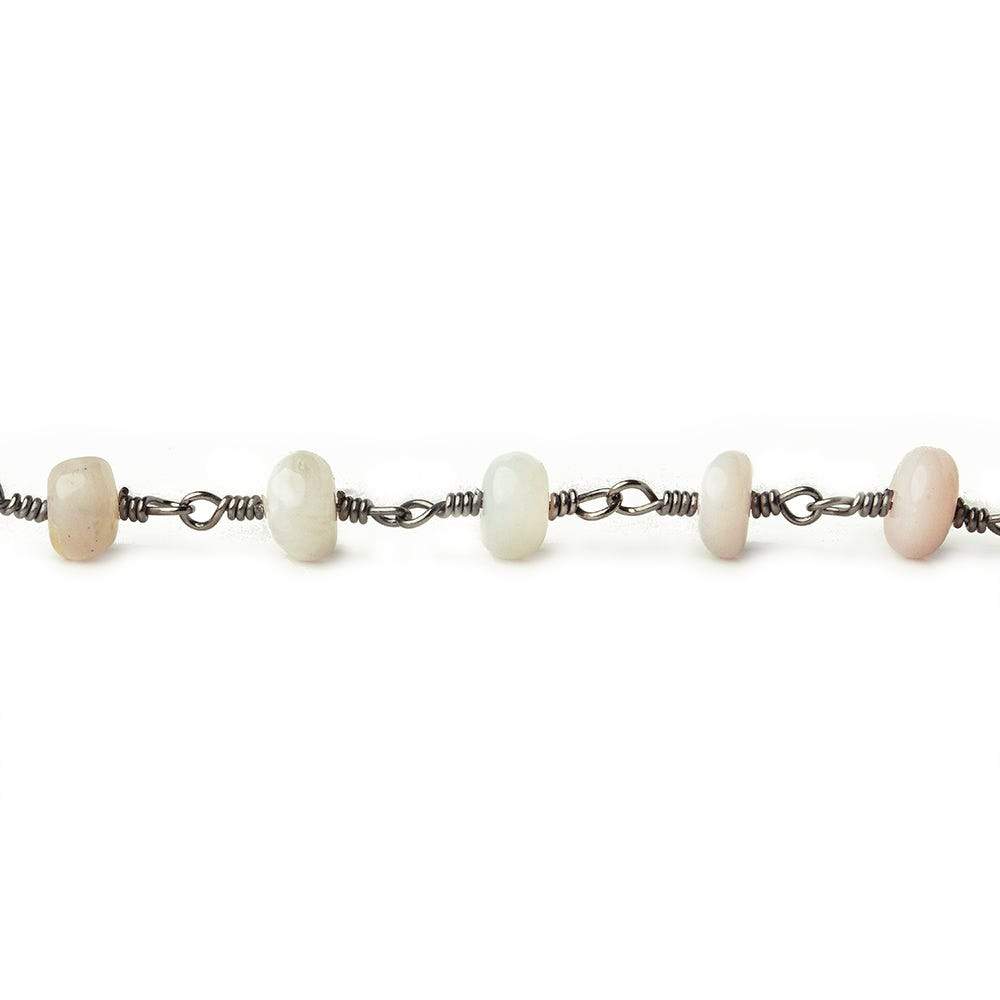 5.5mm Pink Peruvian Opal Plain Rondelle Black Gold plated Chain by the foot - Beadsofcambay.com