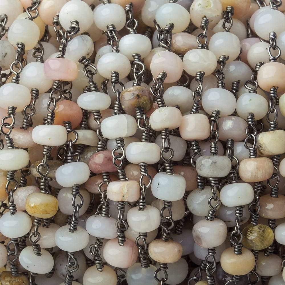 5.5mm Pink Peruvian Opal Plain Rondelle Black Gold plated Chain by the foot - Beadsofcambay.com