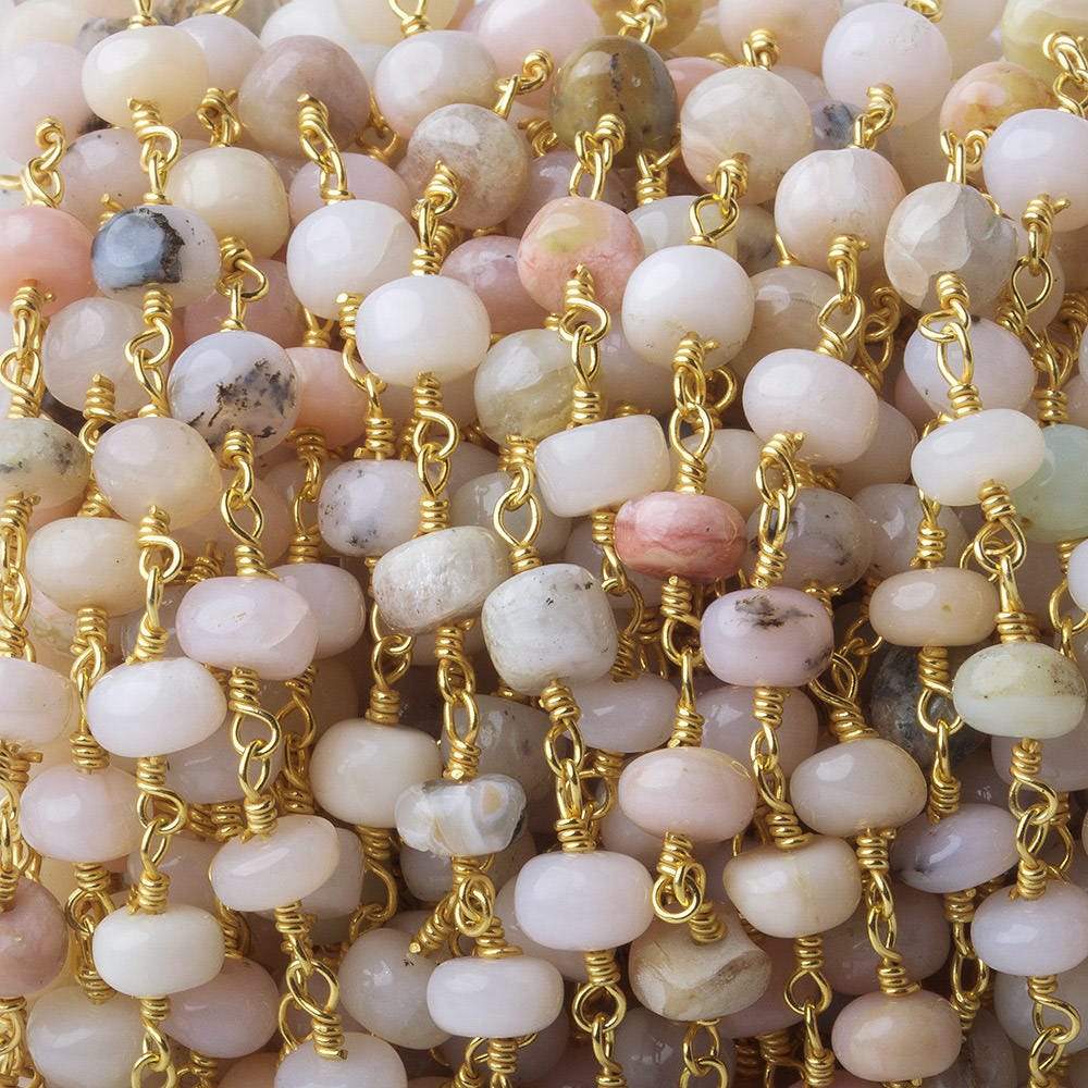 5.5mm Pink Peruvian Opal Plain Rondelle Gold plated Chain by the foot - Beadsofcambay.com