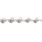 5.5mm Pink Silver Button Pearl .925 Silver Chain by the foot 36 pieces - Beadsofcambay.com