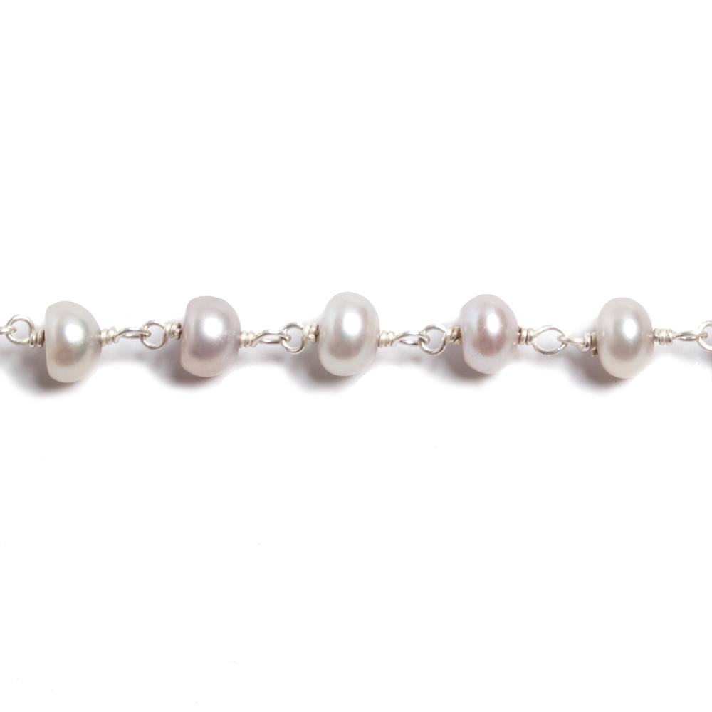 5.5mm Pink Silver Button Pearl .925 Silver Chain by the foot 36 pieces - Beadsofcambay.com