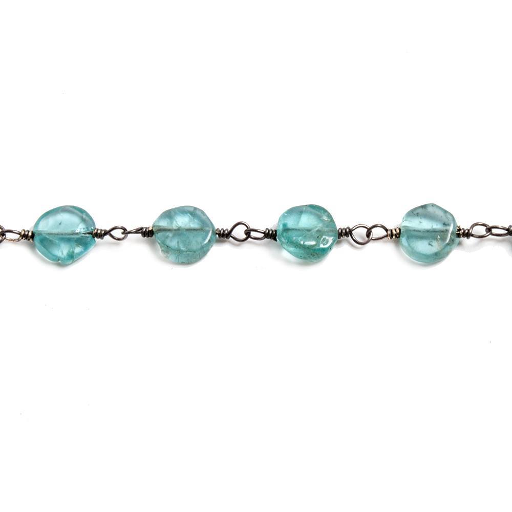 5.5mm Poolwater Blue Apatite coin Black Gold plated Chain by the foot 27 beads - Beadsofcambay.com