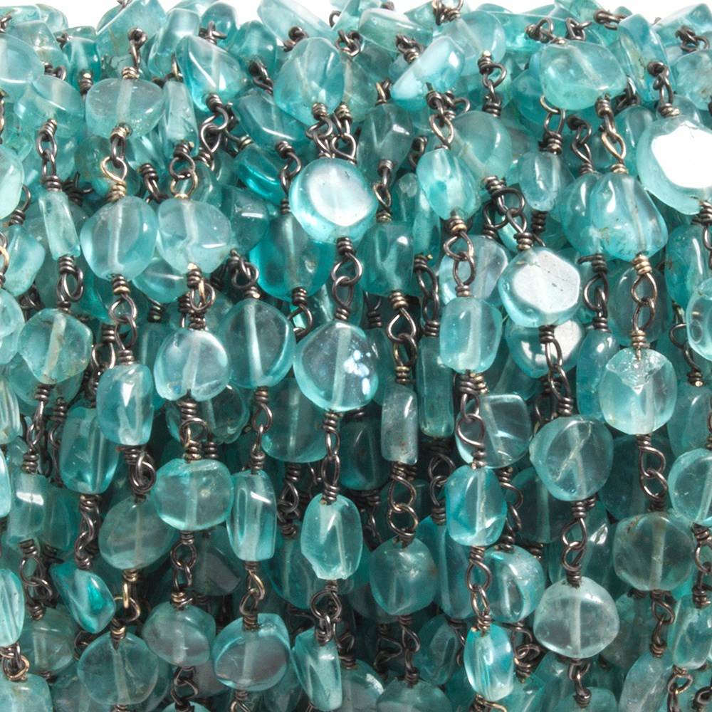 5.5mm Poolwater Blue Apatite coin Black Gold plated Chain by the foot 27 beads - Beadsofcambay.com