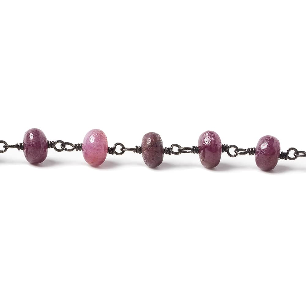 5.5mm Ruby plain rondelle Black Gold .925 Silver Chain 22 inches - Beadsofcambay.com