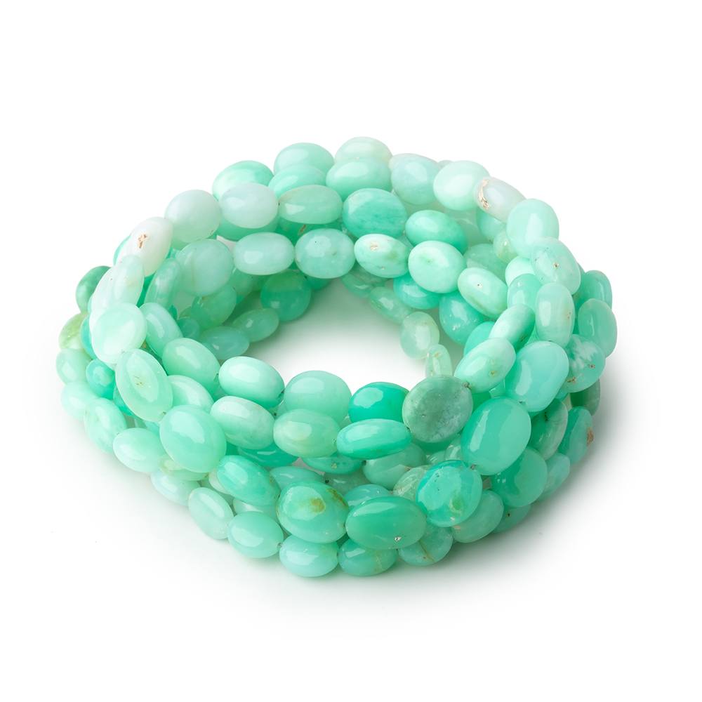5.5x5-8x7mm Tanzanian Green Opal Plain Oval Beads 17.5 inch 62 pieces - Beadsofcambay.com