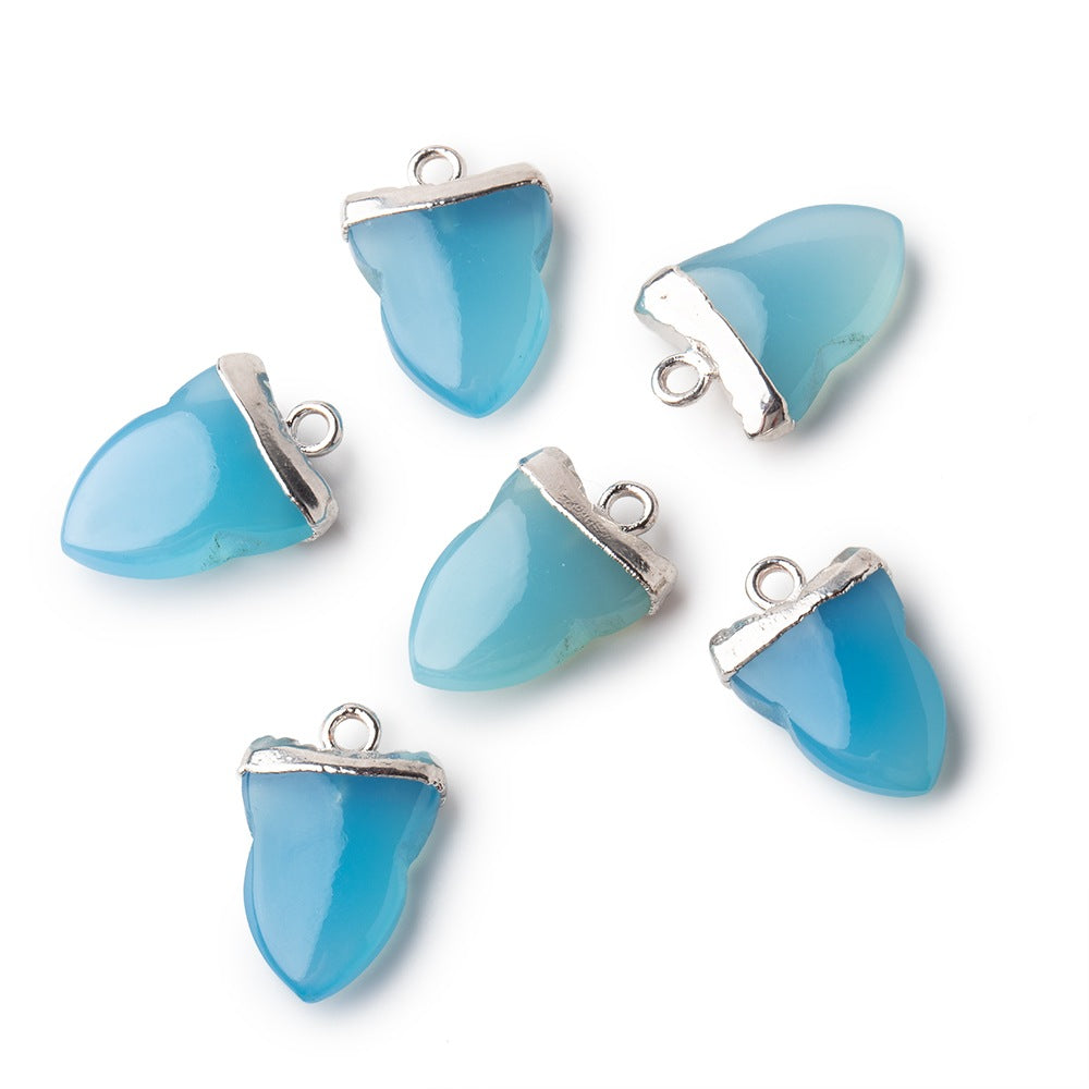 18x13mm Silver Leafed Royal Blue Chalcedony Shark Tooth Pendant 1 piece view 1