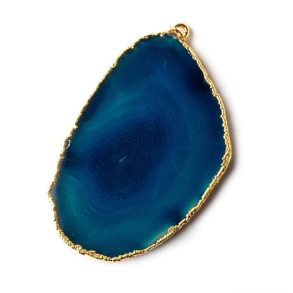 56x37mm Gold Leafed Aegean Blue Agate Focal Pendant 1 piece - Beadsofcambay.com