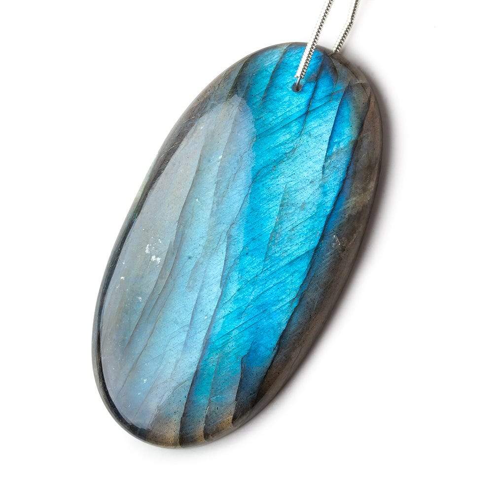 58x31x8mm Neon Aqua Blue Labradorite plain oval focal bead 1 piece AAA - Beadsofcambay.com