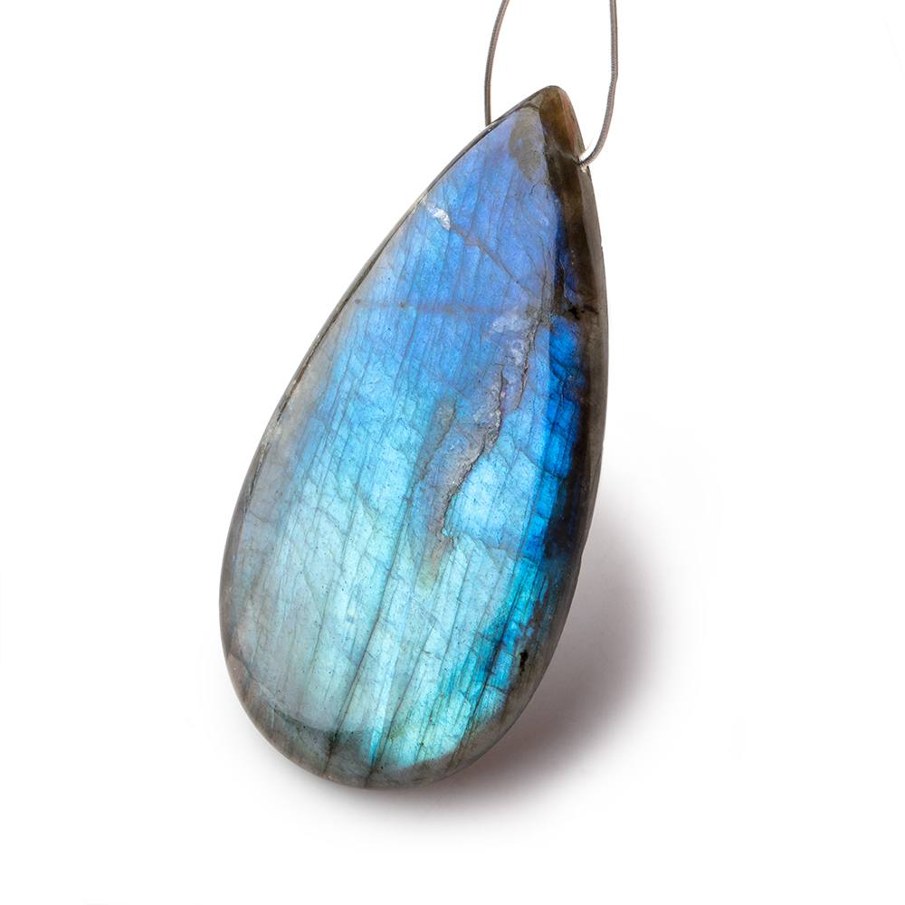 59x30x7mm Aqua Blue Labradorite plain pear focal bead 1 piece - Beadsofcambay.com