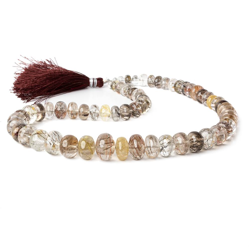 5mm - 14mm Rutilated & Tourmalinated Quartz plain rondelles 16 inch 64 beads A - Beadsofcambay.com