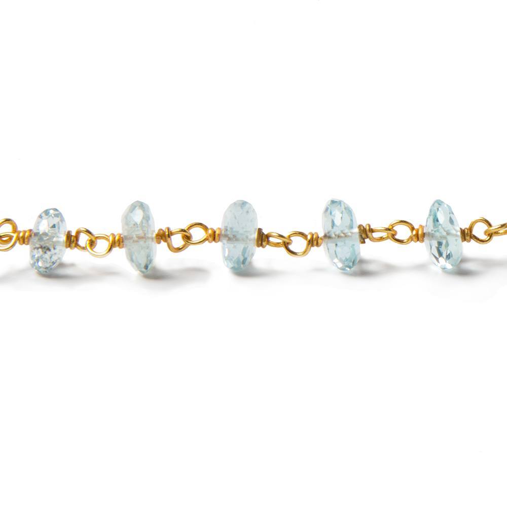 5mm Aquamarine faceted rondelle Vermeil Chain by the foot 40 pcs - Beadsofcambay.com