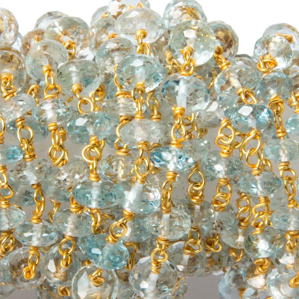 5mm Aquamarine faceted rondelle Vermeil Chain by the foot 40 pcs - Beadsofcambay.com