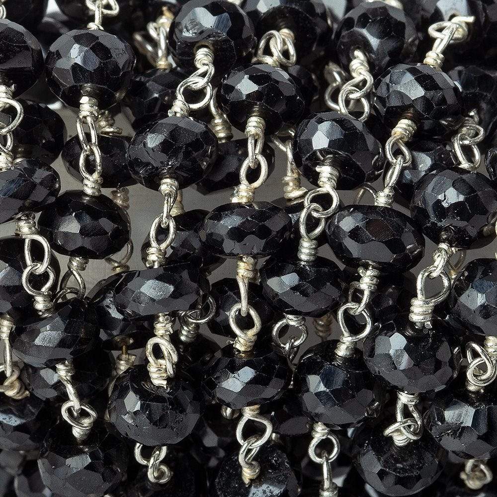 5mm Black Spinel faceted rondelle Silver plated Chain by the foot - Beadsofcambay.com