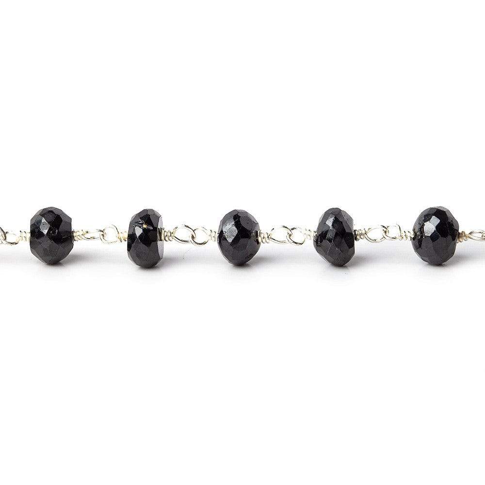 5mm Black Spinel faceted rondelle Silver plated Chain by the foot - Beadsofcambay.com