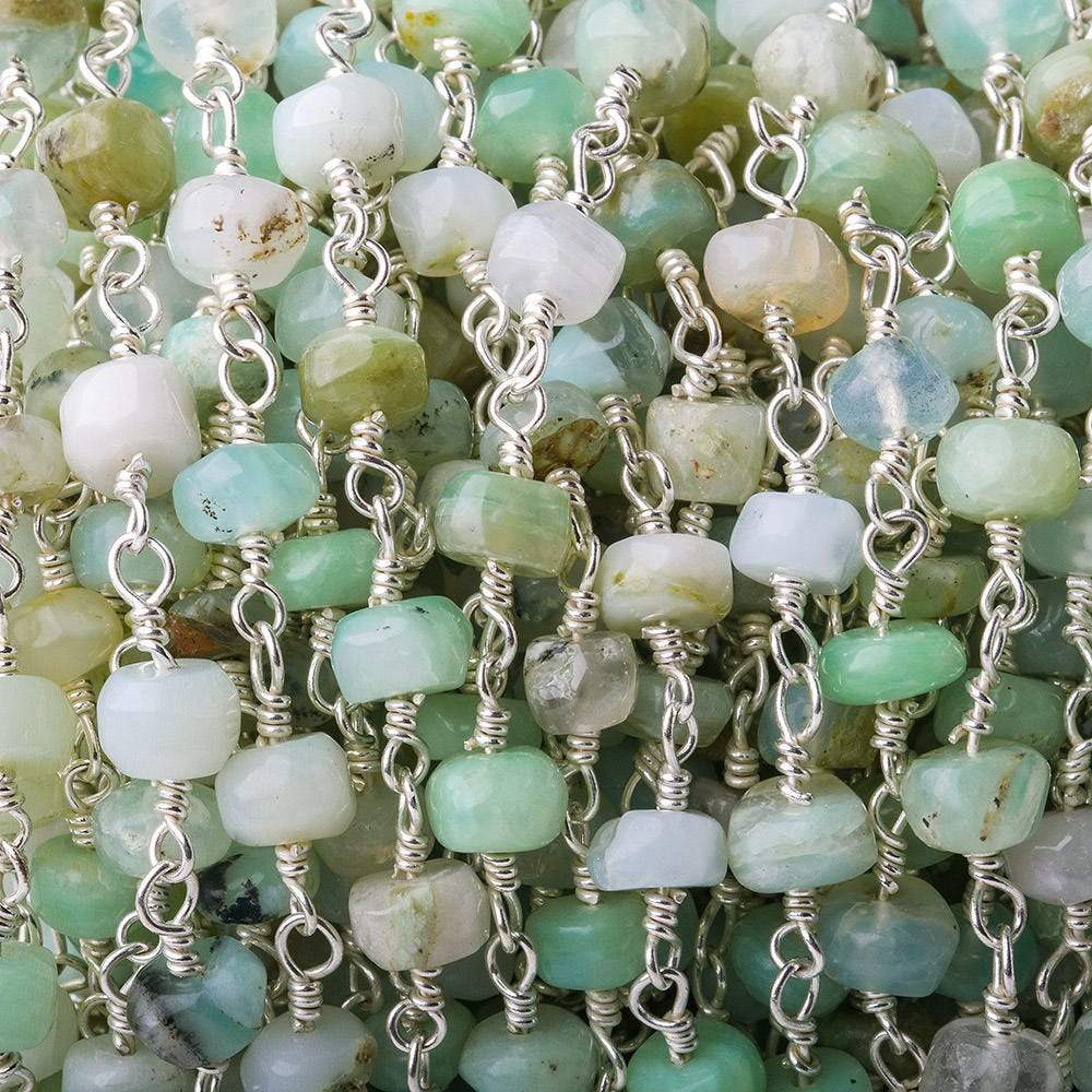 5mm Blue Peruvian Opal Heshi Silver plated Chain by the foot - Beadsofcambay.com