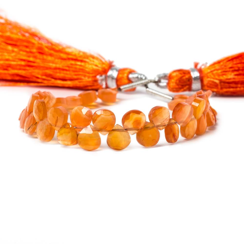 5mm Carnelian faceted heart briolette beads 5 inch 44 pieces - Beadsofcambay.com