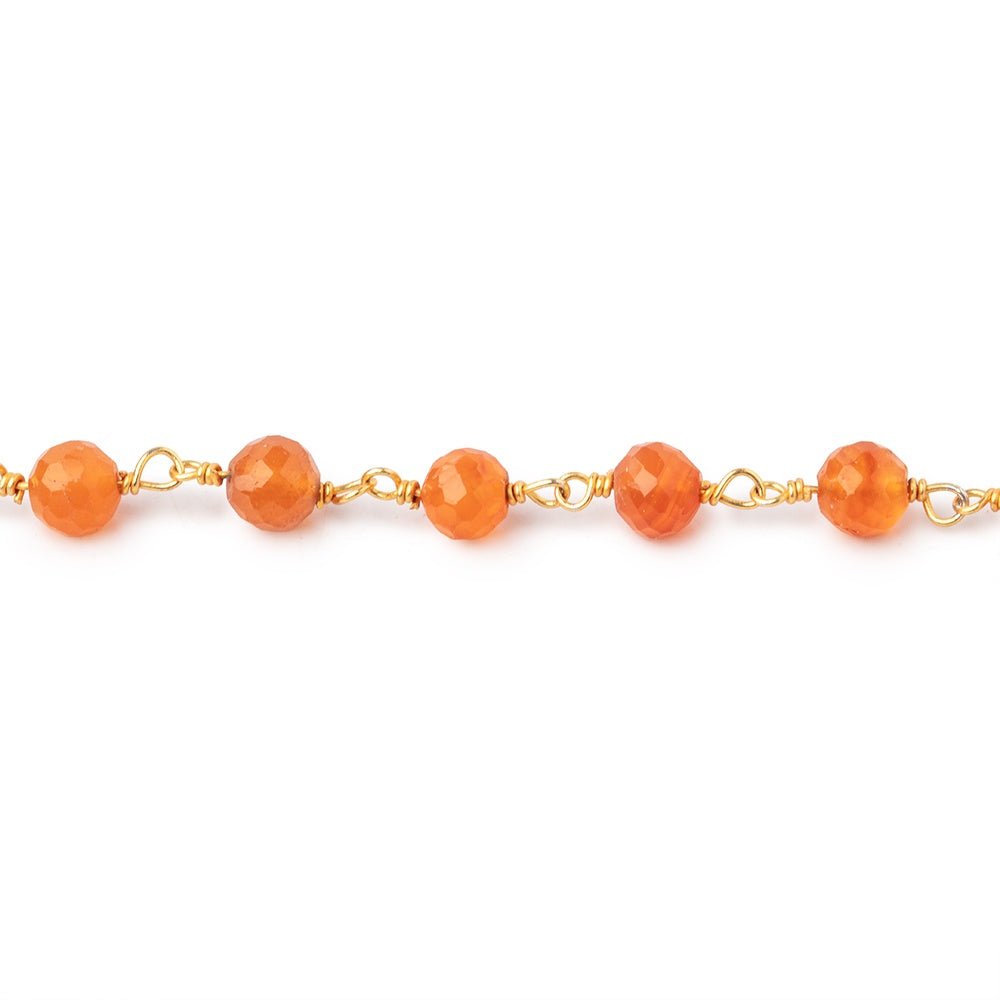 5mm Carnelian Faceted Round Beads on Vermeil Chain - Beadsofcambay.com