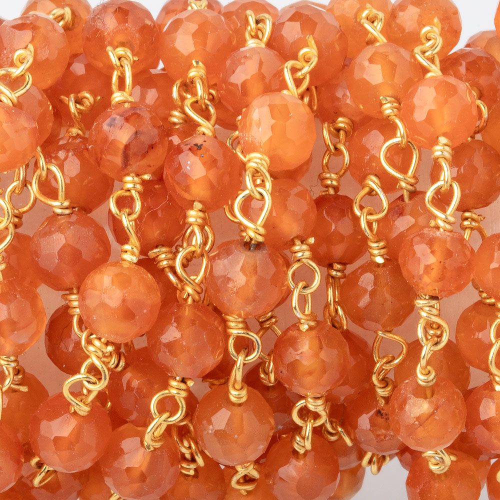 5mm Carnelian Faceted Round Beads on Vermeil Chain - Beadsofcambay.com