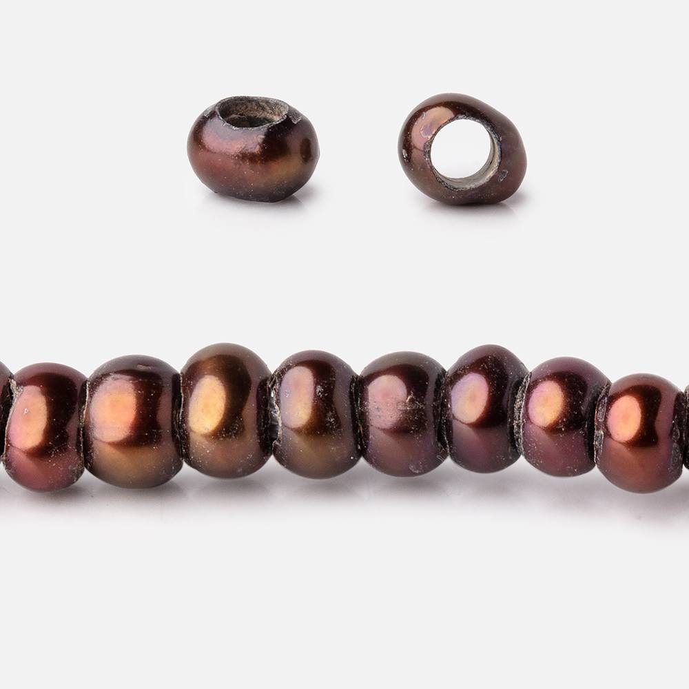 5mm Chestnut 2.5mm Large Hole Off Round Pearls 15 inch 115 Beads - Beadsofcambay.com