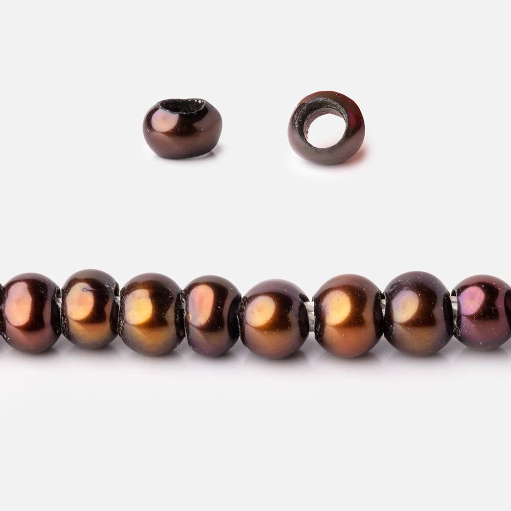 5mm Chocolate 2.5mm Large Hole Off Round Pearls 15 inch 122 Beads - Beadsofcambay.com