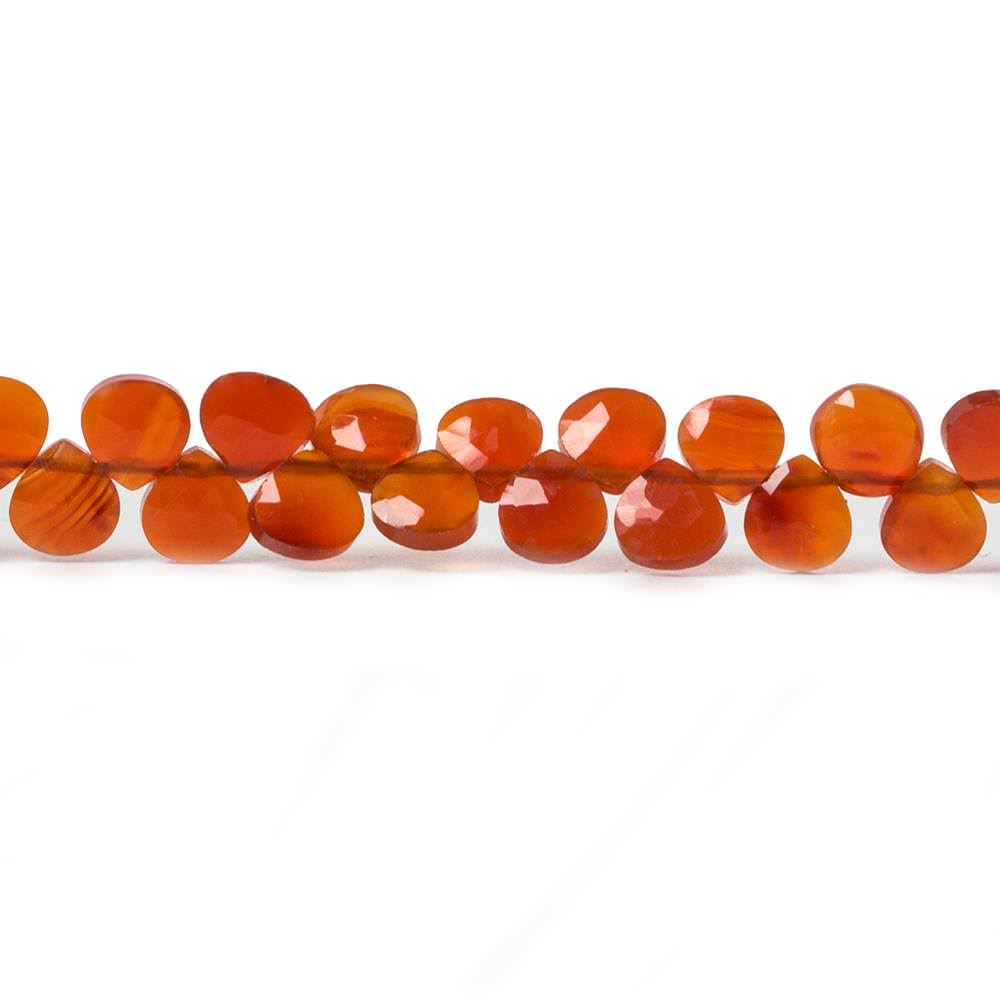 5mm Dark Carnelian faceted heart briolette beads 5 inch 44 pieces - Beadsofcambay.com