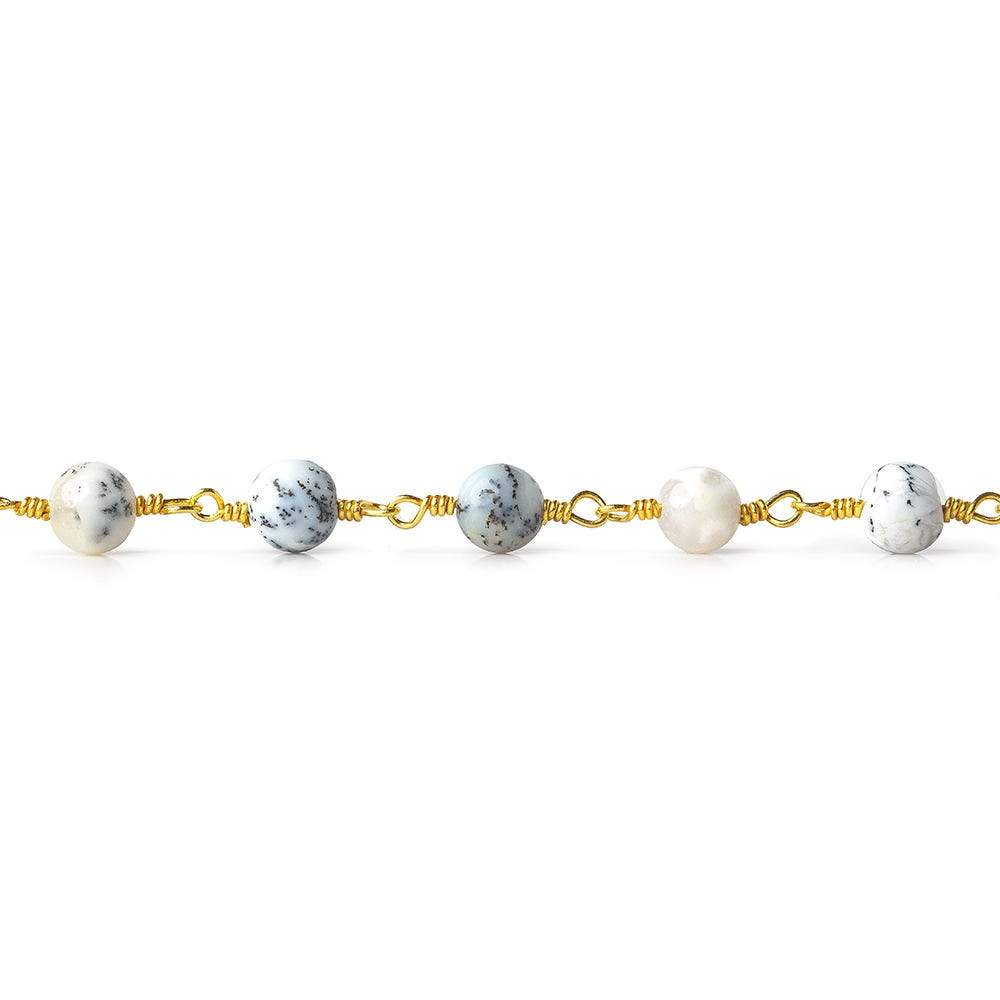 5mm Dendritic Opal plain round Gold plated Chain by the foot - Beadsofcambay.com