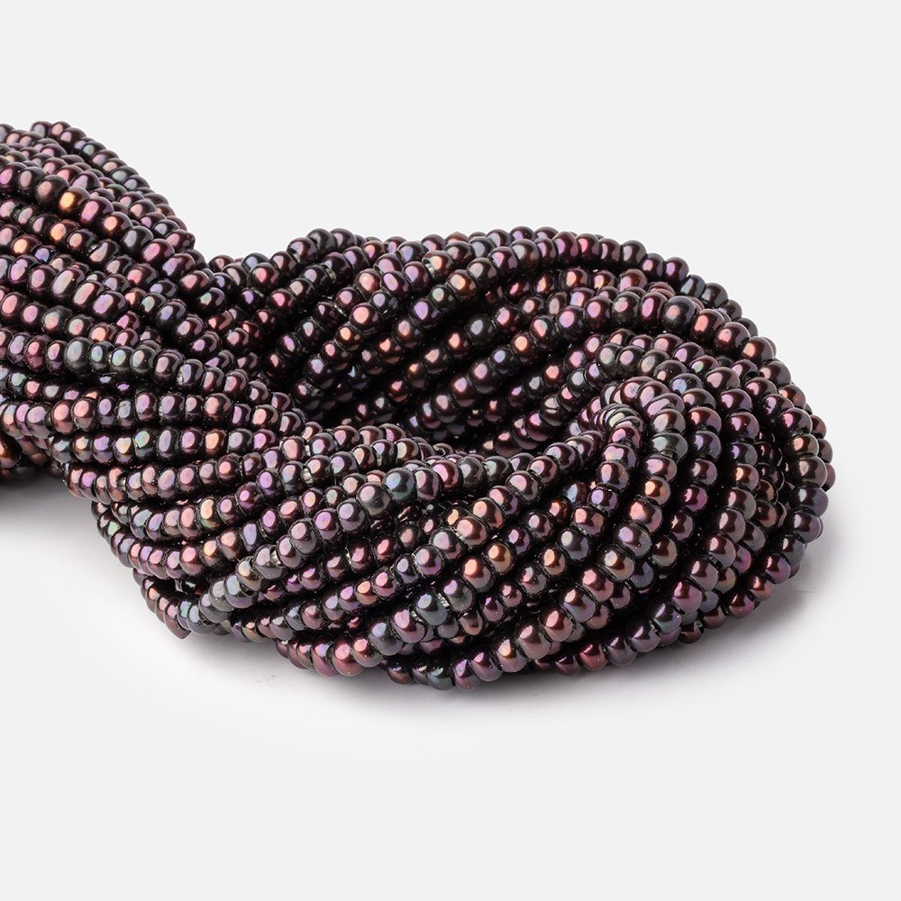 5mm Eggplant 2.5mm Large Hole Off Round Pearls 15 inch 135 Beads - Beadsofcambay.com