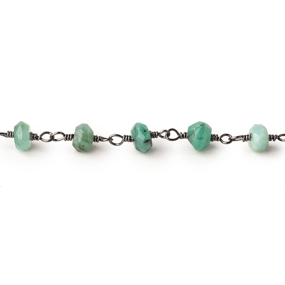5mm Emerald Faceted Rondelles on Black Gold .925 Chain by the Foot - Beadsofcambay.com