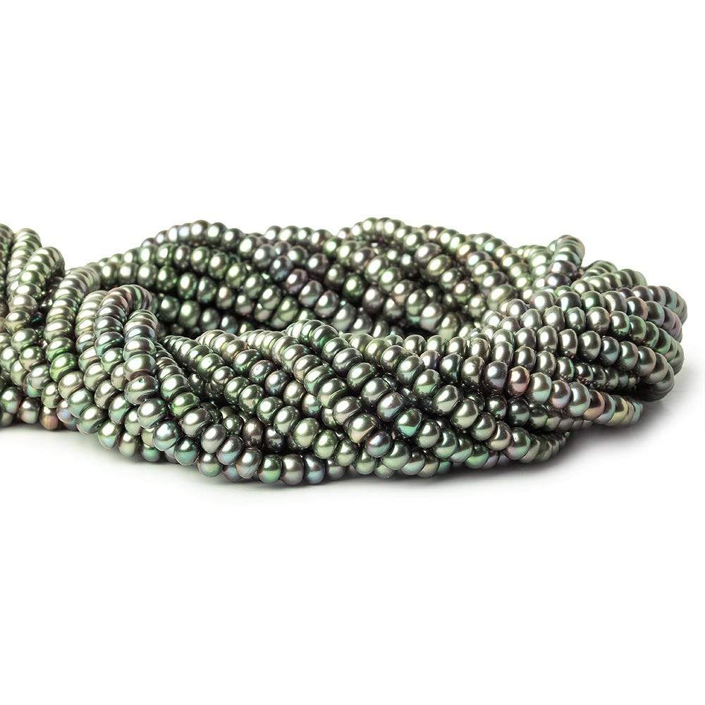 5mm Green Center Drill Button Pearl, 15 inch - Beadsofcambay.com