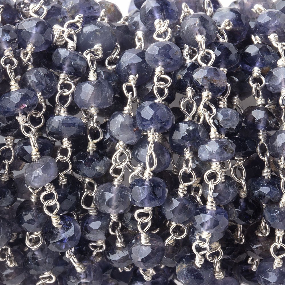 5mm Iolite faceted rondelle Silver plated Chain by the foot 37 pcs - Beadsofcambay.com