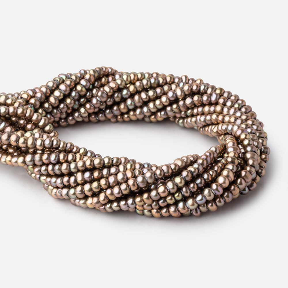 5mm Khaki Green 2.5mm Large Hole Off Round Pearls 15 inch 115 Beads - Beadsofcambay.com