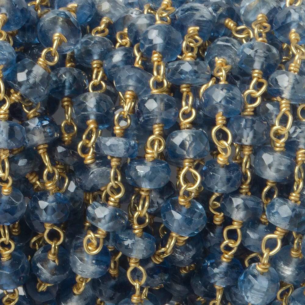 5mm Kyanite Faceted Rondelle on Vermeil Chain by the foot 40 pieces - Beadsofcambay.com
