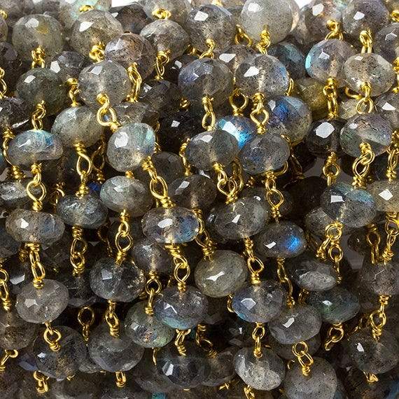 5mm Labradorite faceted rondelle Vermeil Chain by the foot 34 pieces - Beadsofcambay.com