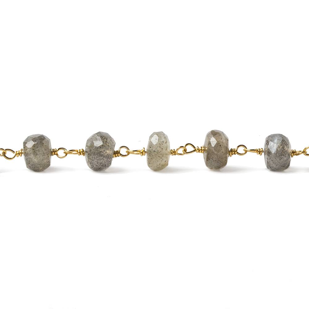 5mm Labradorite faceted rondelle Vermeil Chain by the foot 34 pieces - Beadsofcambay.com