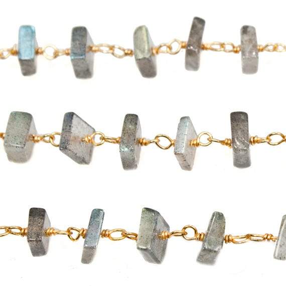 5mm Labradorite Plain Heshi on Vermeil Chain by the foot - Beadsofcambay.com