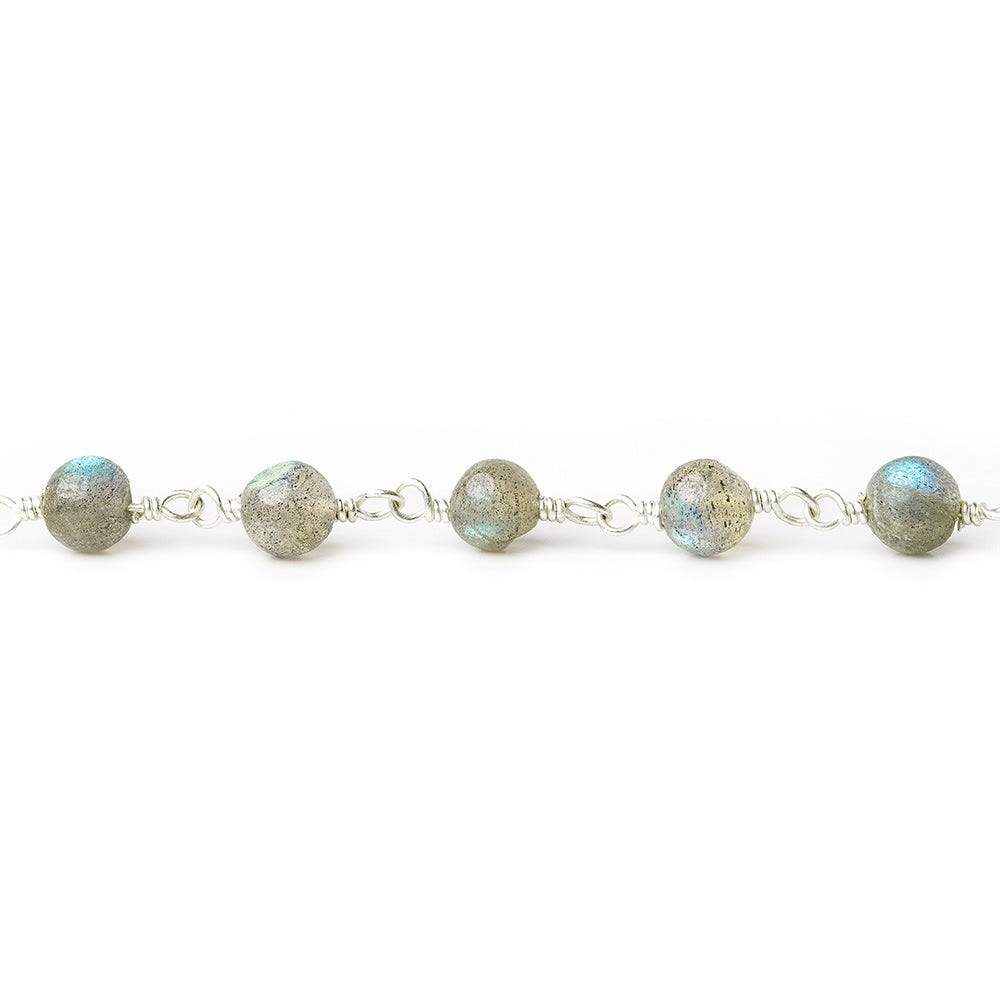 5mm Labradorite plain round Silver plated Chain by the foot - Beadsofcambay.com