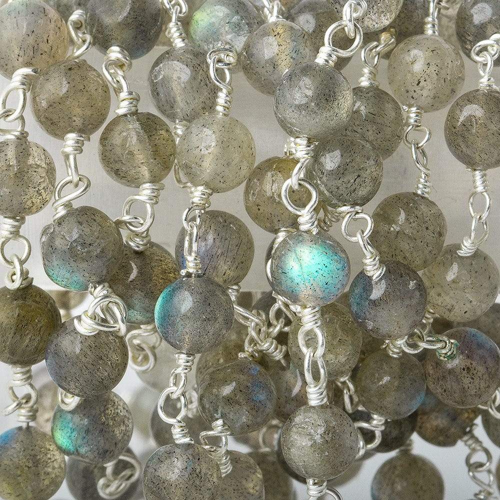 5mm Labradorite plain round Silver plated Chain by the foot - Beadsofcambay.com