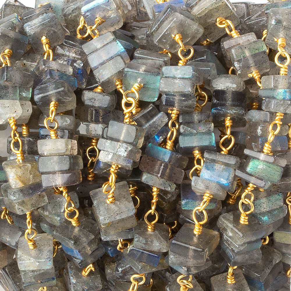 5mm Labradorite square heshi Vermeil Chain by the foot - Beadsofcambay.com