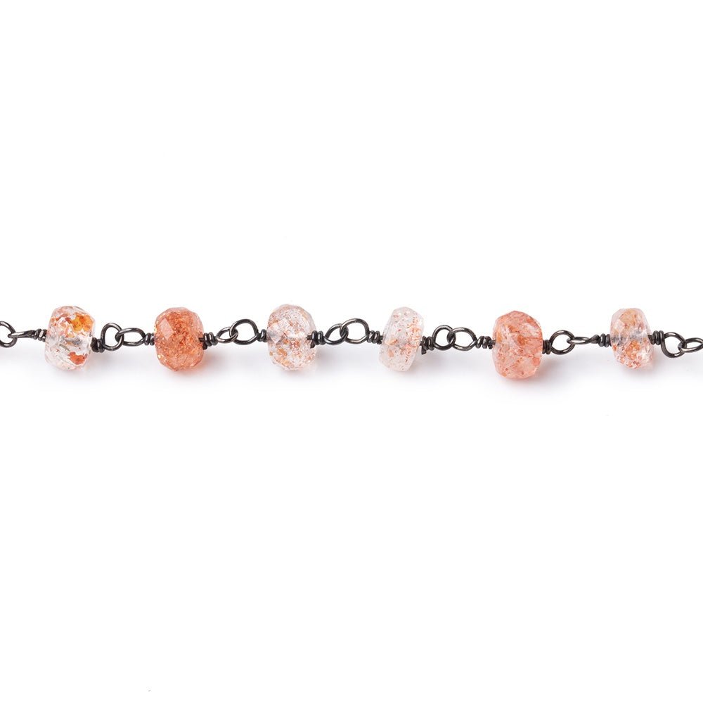5mm Lepidocrocite Faceted Rondelles on Black Gold over .925 Silver Chain - Beadsofcambay.com