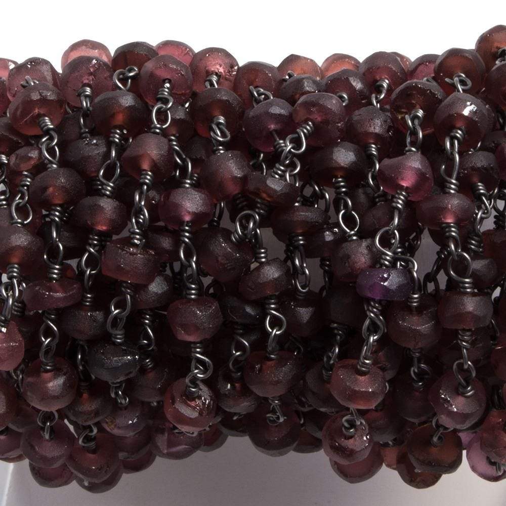 5mm Matte Garnet rondelle Black Gold plated Chain by the foot 32 pieces - Beadsofcambay.com