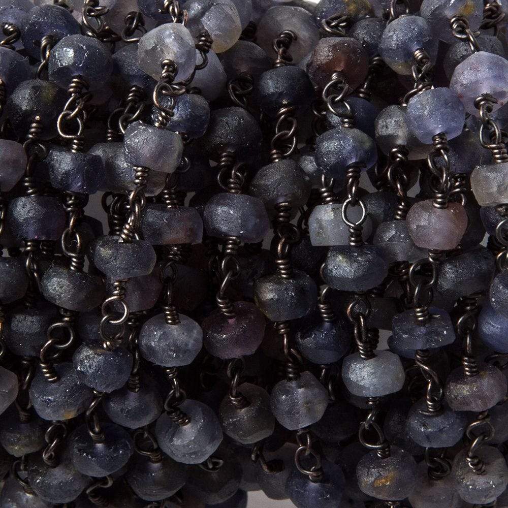 5mm Matte Iolite plain rondelle Black Gold plated Chain by the foot 39pcs - Beadsofcambay.com
