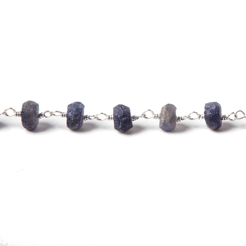 5mm Matte Iolite plain rondelle Silver plated Chain by the foot 39pcs - Beadsofcambay.com