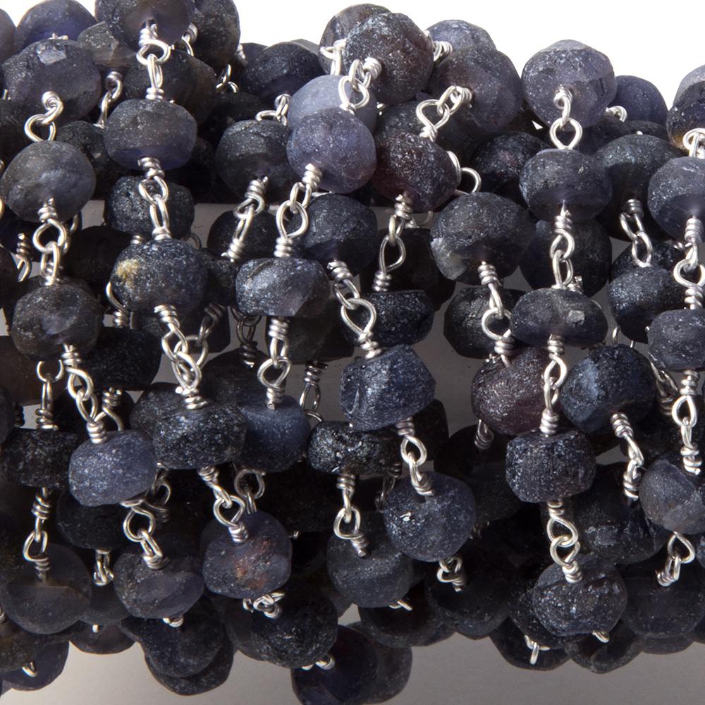 5mm Matte Iolite plain rondelle Silver plated Chain by the foot 39pcs - Beadsofcambay.com