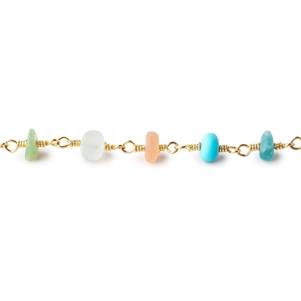 5mm Matte Multi Gem Plain Rondelles on Gold Plated Chain by the Foot 30pcs - Beadsofcambay.com