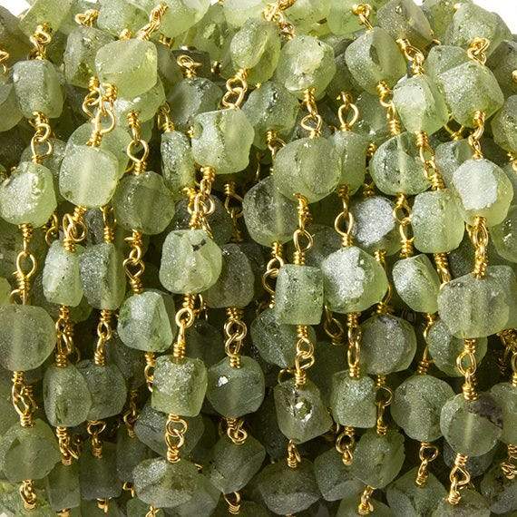 5mm Matte Peridot Coin Gold plated Chain by the foot 28 pcs - Beadsofcambay.com