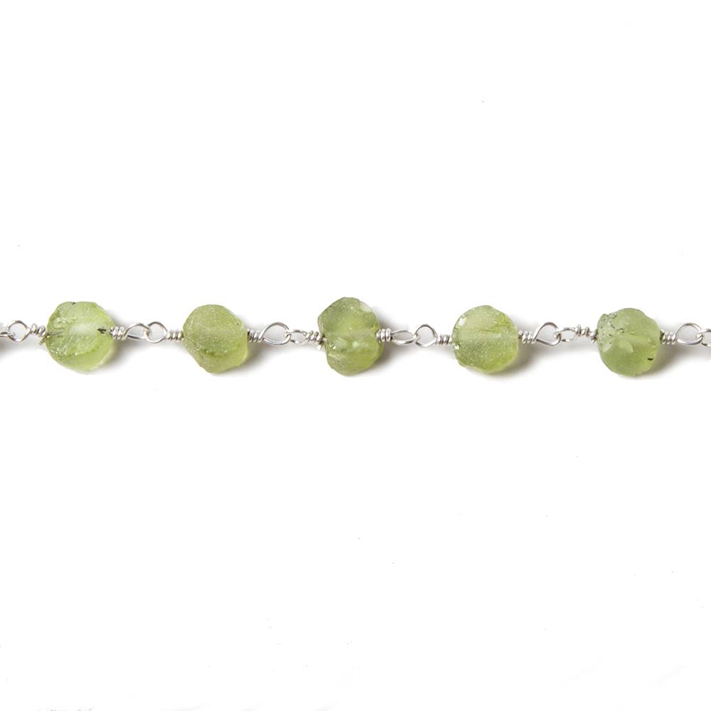 5mm Matte Peridot Coin Silver plated Chain by the foot 28 pcs - Beadsofcambay.com